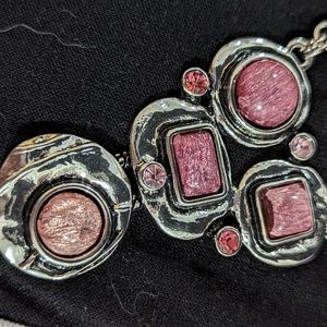 Brand y necklace silver toned with pink glass